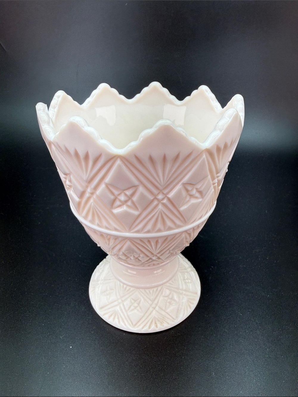 Vintage Napco 2255 Pink MilkGlass 
Compote  Footed Dish